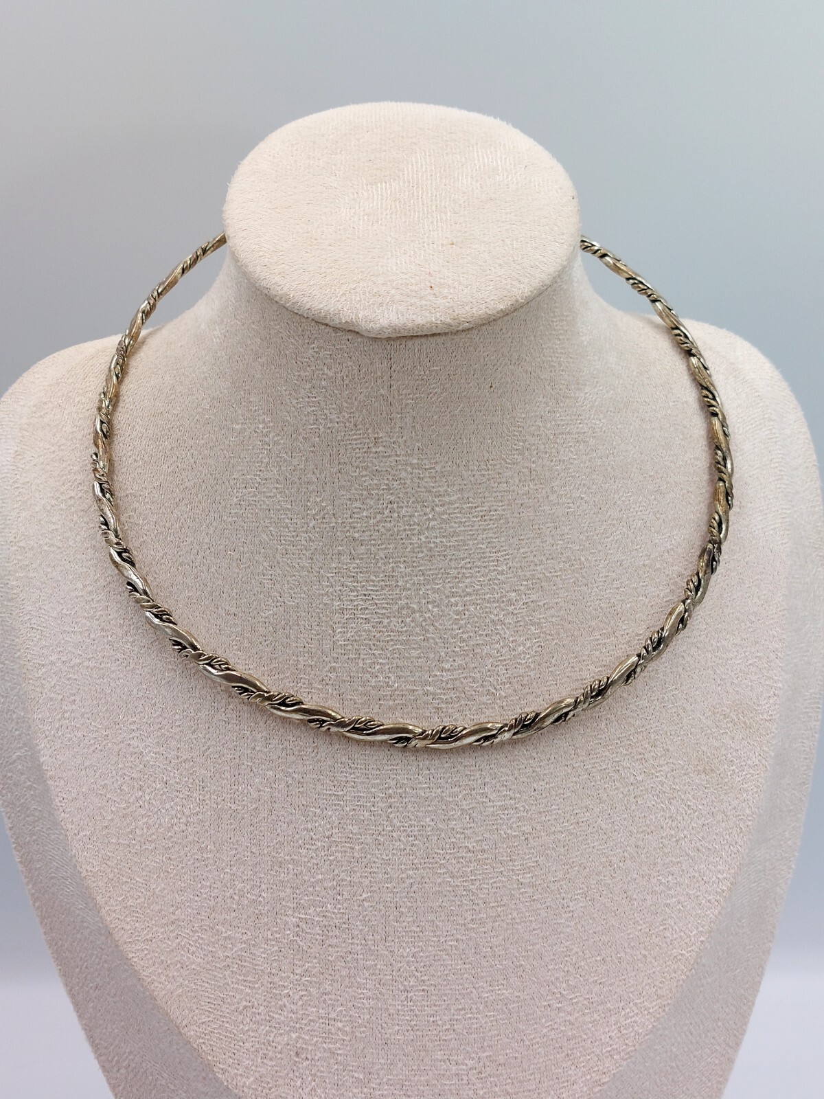 Braided Twisted Neck Wire Collar Silver Plated Brass Vintage