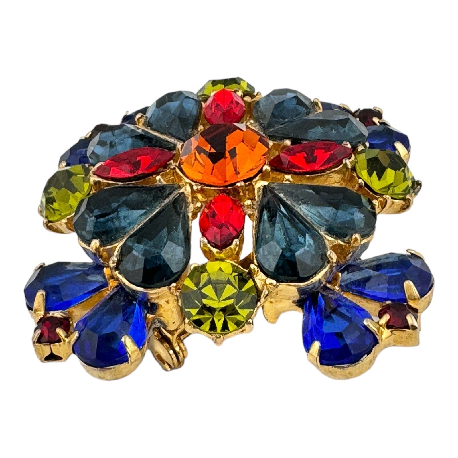 Vintage Edlee Maltese Cross Brooch Multicolor Stones Layered Design Signed