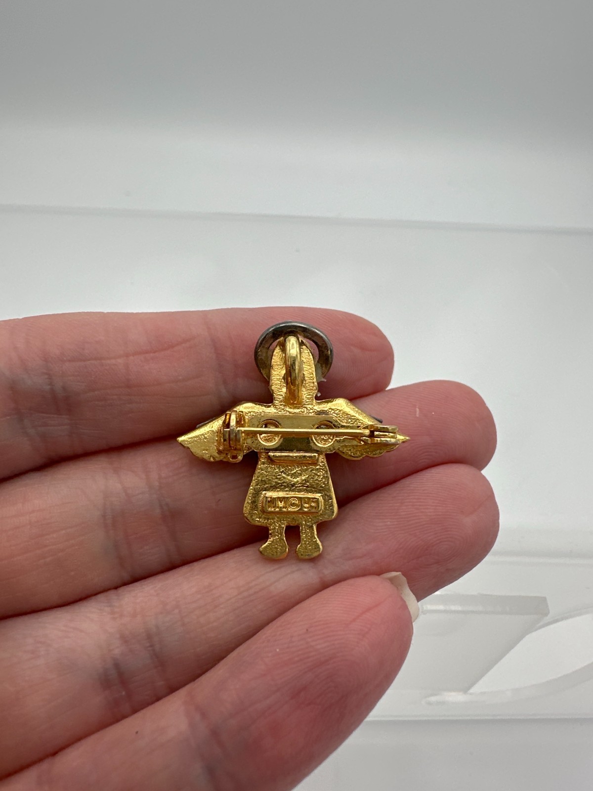 Vintage D.M. © 95 Gold Tone Angel Pin Brooch – Mixed Metal Wings & Halo