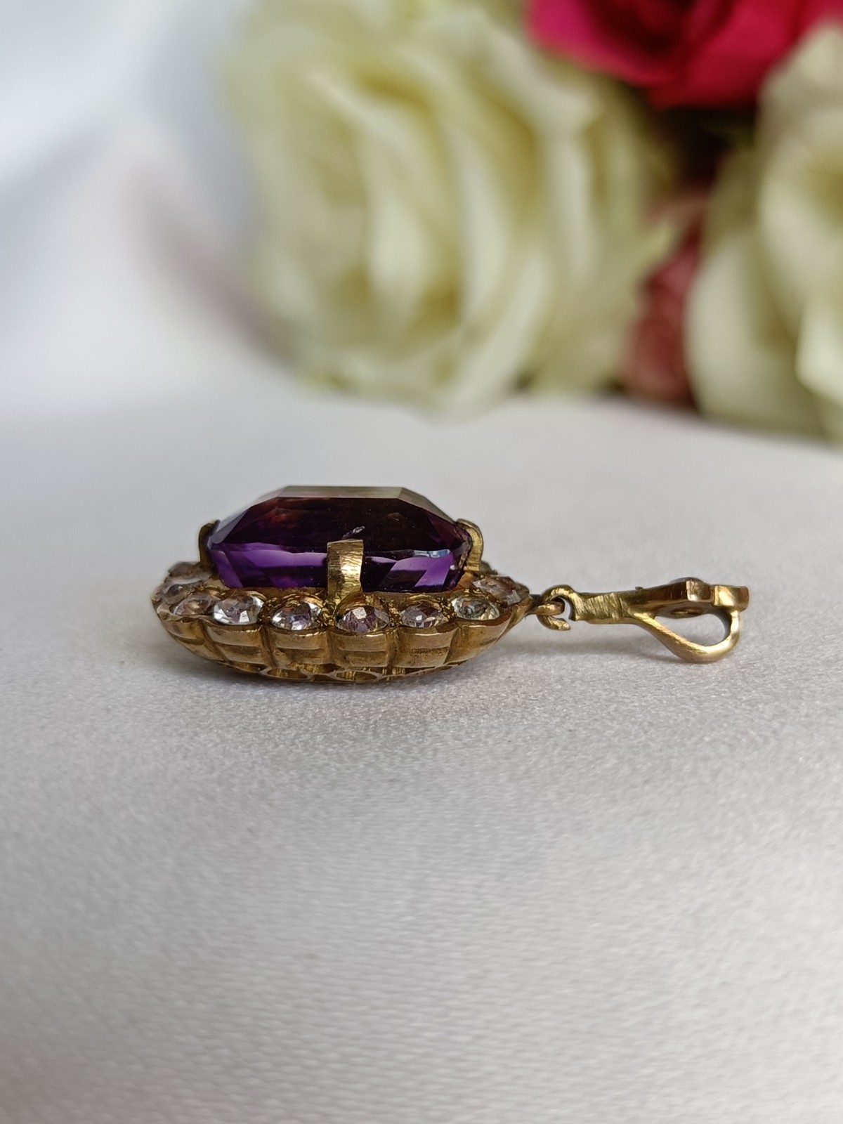Fabulous Vintage 1930’s Art Deco 9ct Gold Amethyst & White Sapphire Pendant