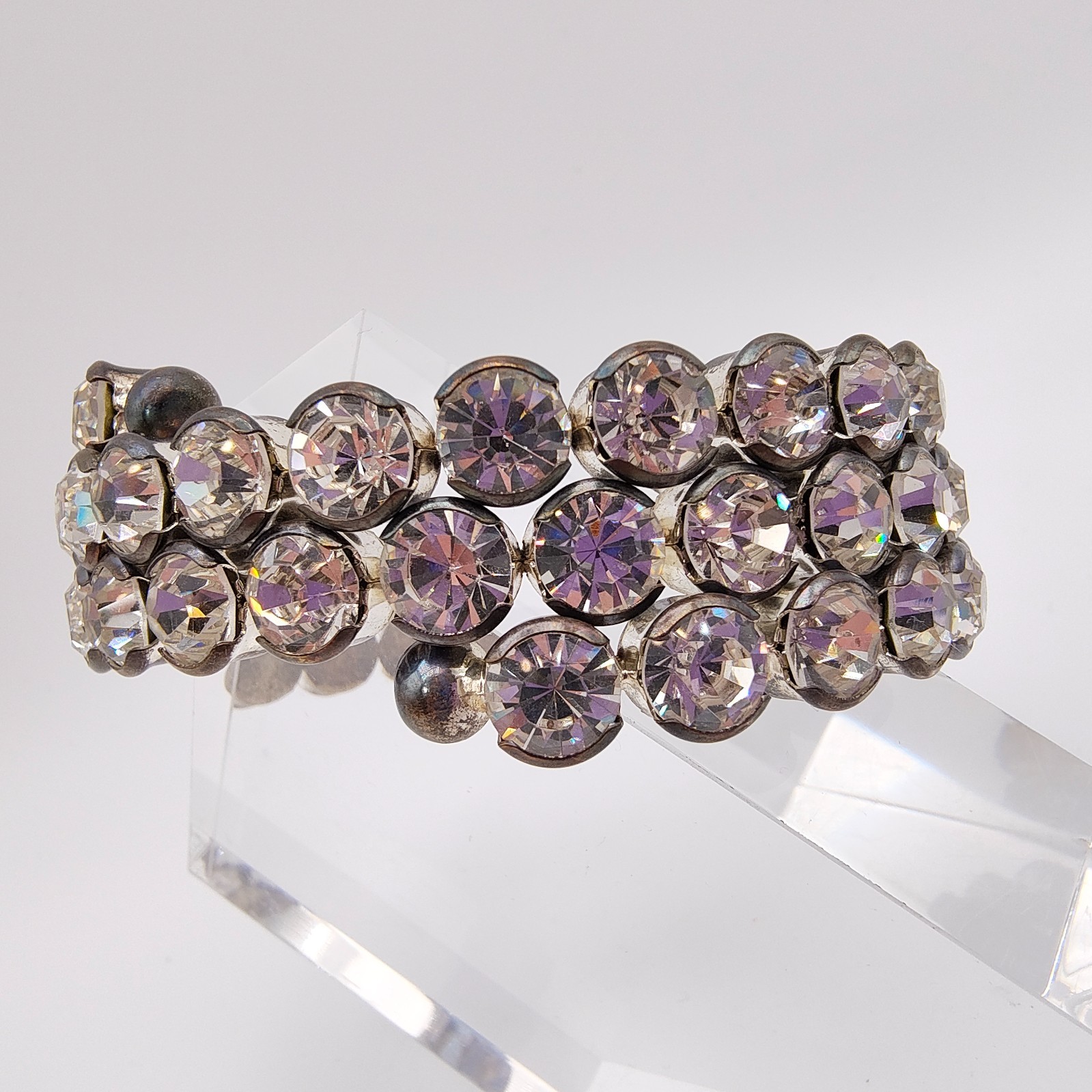 Vintage Art Deco Style Memory Wire Wrap Bracelet Glass Rhinestone Hollywood Glam