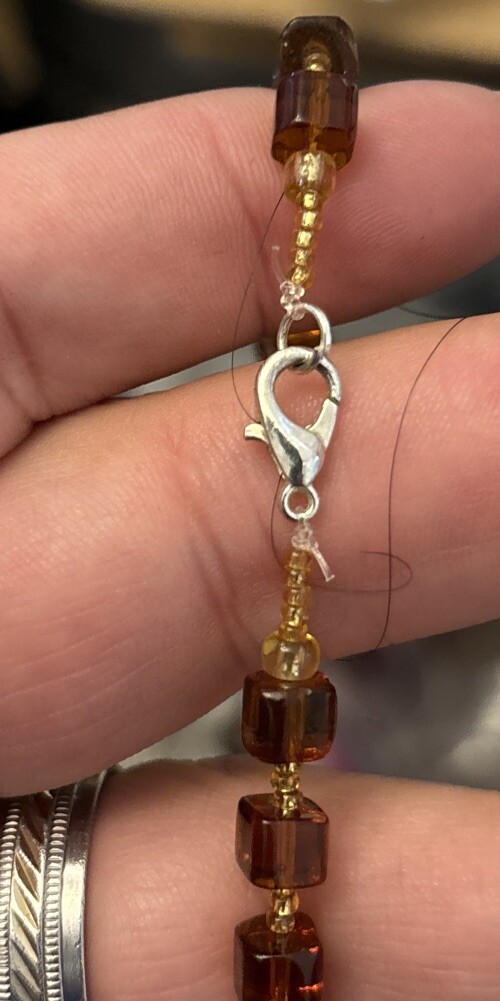 Vintage Brown Color Glass Dangle Necklace Teardrop