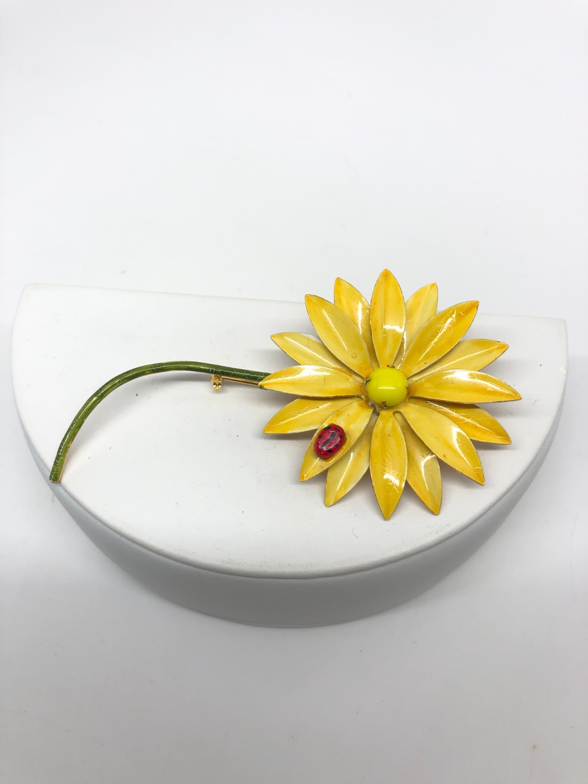 Vtg Original By Robert Yellow Enamel Flower Brooch Pin Daisy Ladybug 🐞 Large