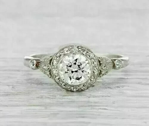 Art Deco Style Round Cut Lab Created Diamond Engagement Ring 14K White Gold FN