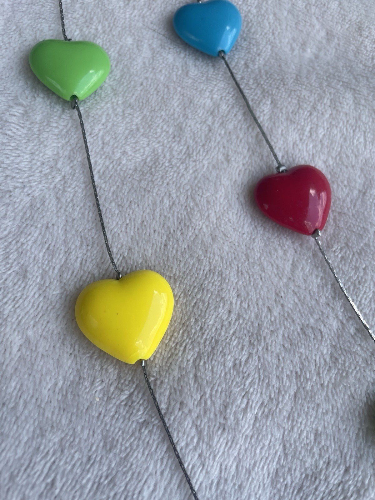 Boho Multi-Color Charm Necklace Resin Hearts Silver Tone 17 Inch