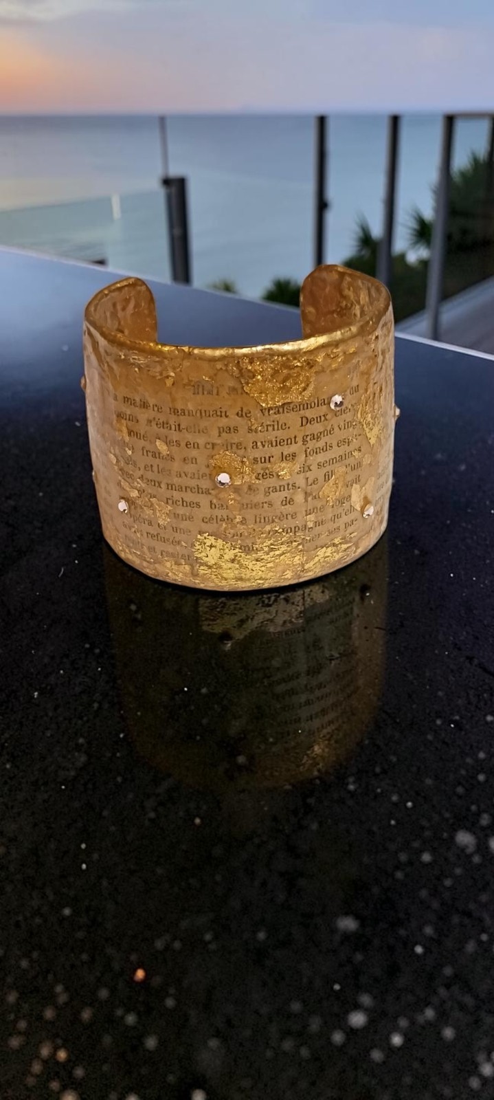 Rare Brigitte Ross Gold Hammered Literary Cuff Bracelet Alfred De Musset French