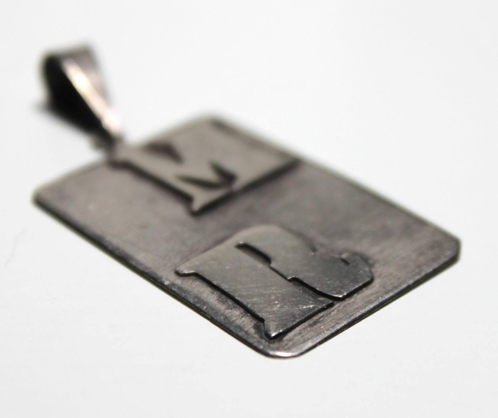 Vintage Peru 925 Sterling Silver Initial Monogram MR Pendant Plate Travel 90s