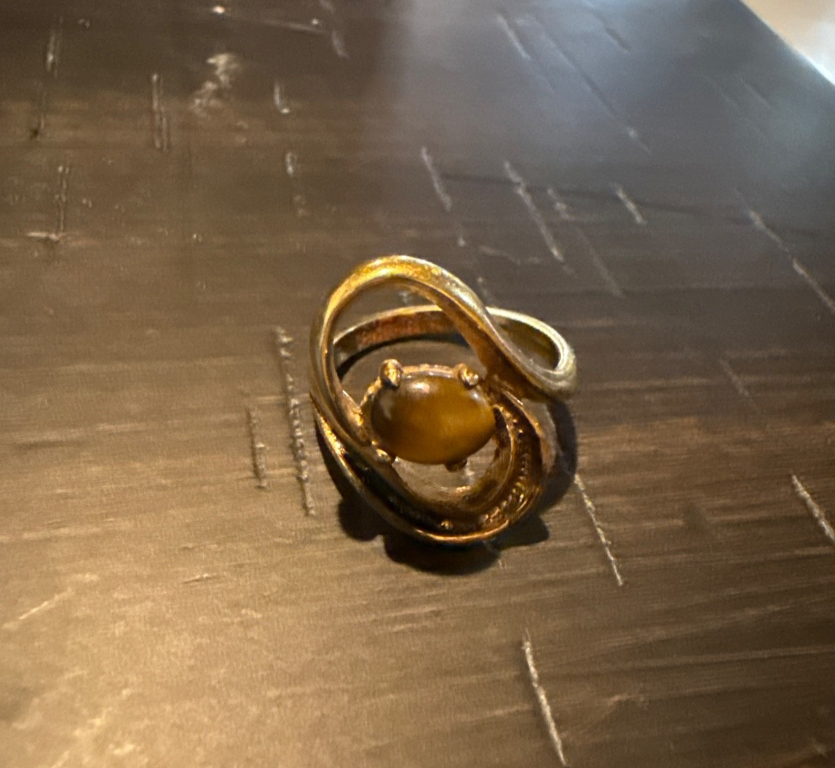 Vintage Uncas KaratClad Ladies Ring 18k Gold HGE Tigers Eye Size 7 NOS/NWT