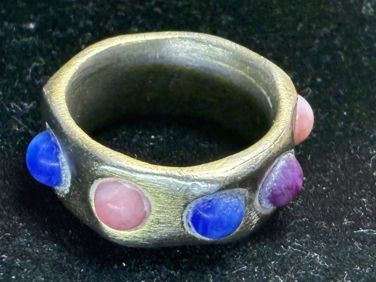 Vintage Unique Handcrafted Mixed Metal Wide Band , Multicolor Cabochon Unisex