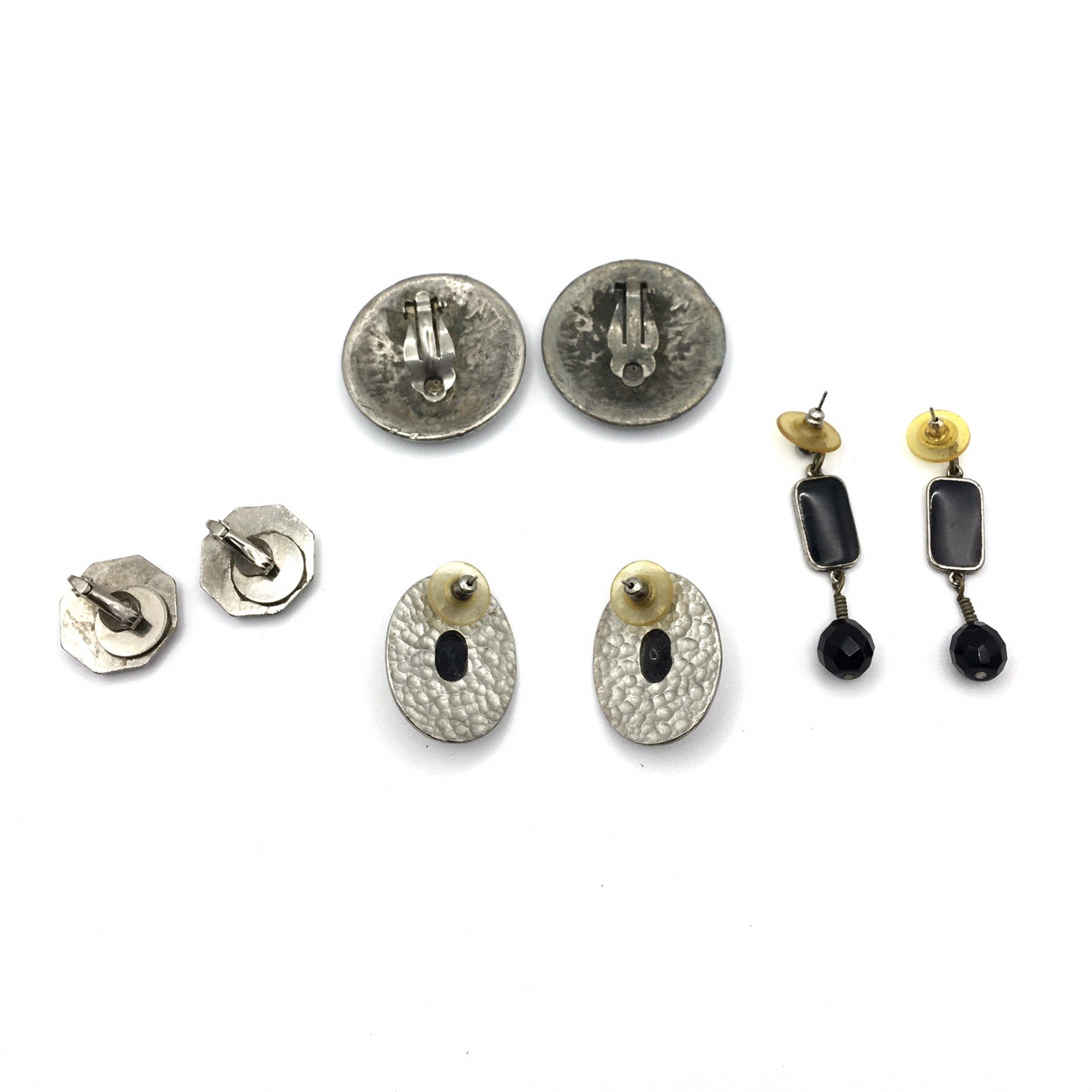 Vintage Clip On and Stud Earrings Silver Tone Black Rhinestones Anne Klein Other