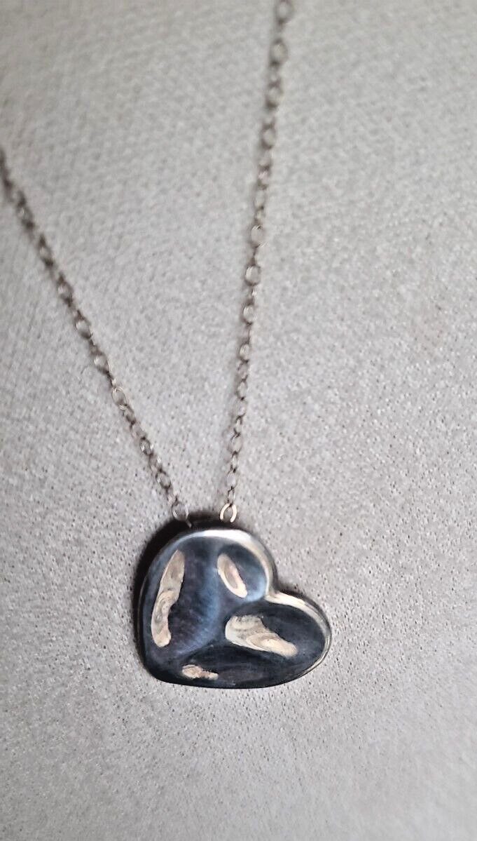 Sterling Silver SIGNED LA Hammered VTG Heart Necklace RUMI QUOTE What You Love..