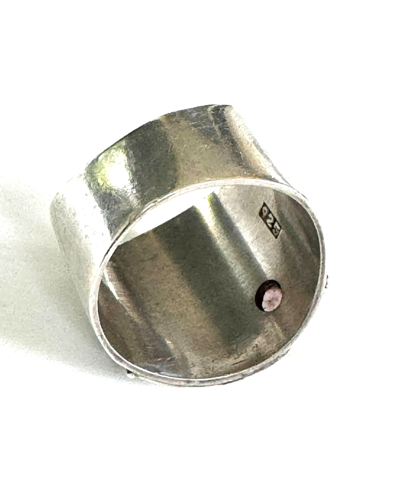 Vintage 925 Sterling Silver Wide Band Ring Pink Cabochon Star Sz 5.5
