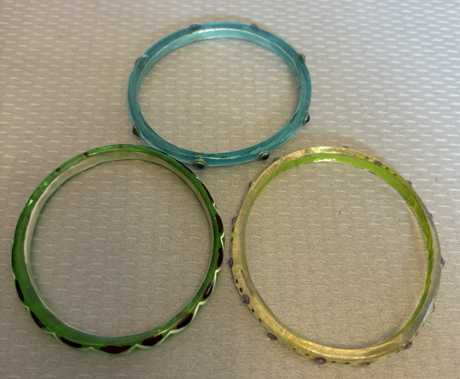 Vintage Clear Acrylic Resin Rhinestone Jewel Bangles Lot 3 Lime Green Turquoise