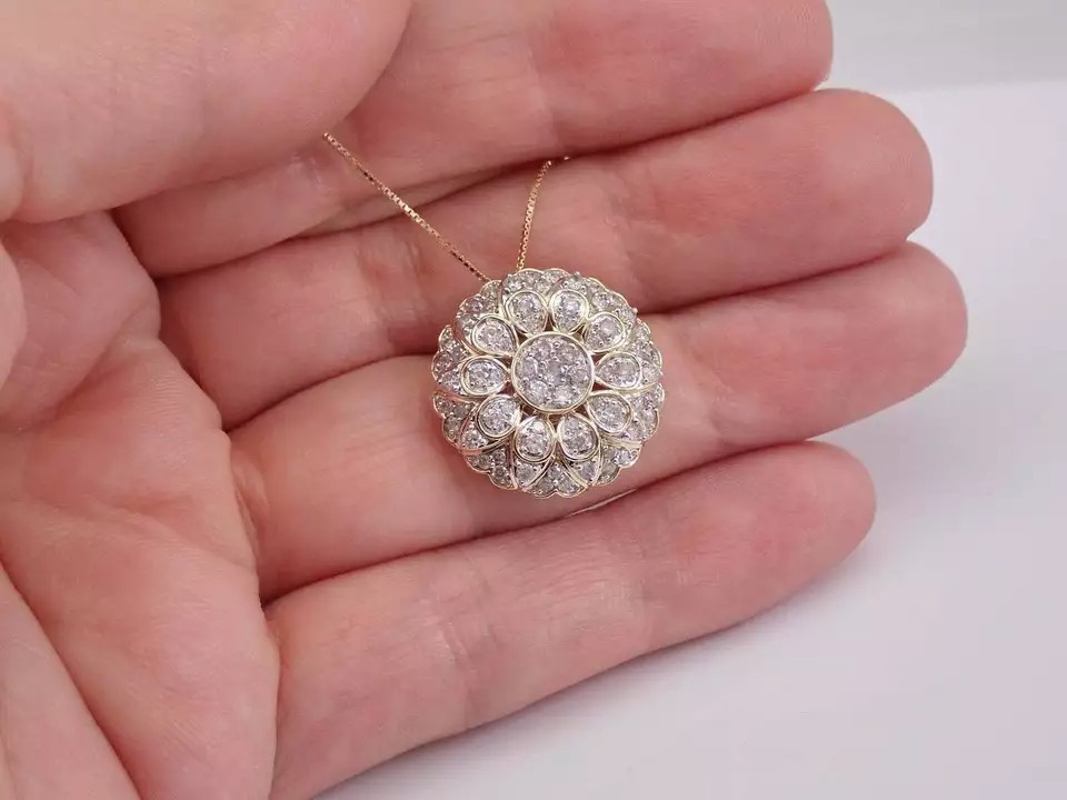 Round Cut Lab Created Diamond Woman Love Gift Pendent In 14K Yellow Gold Finish