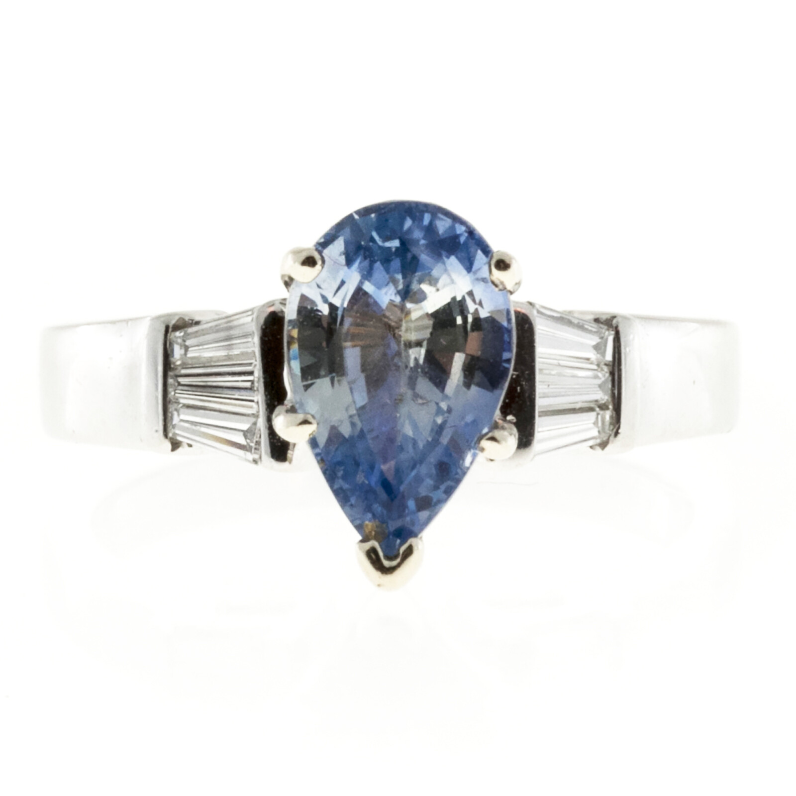 Vintage 2.62ct Fancy Light Blue Pear Sapphire Platinum .18ct Taper Diamond Ring