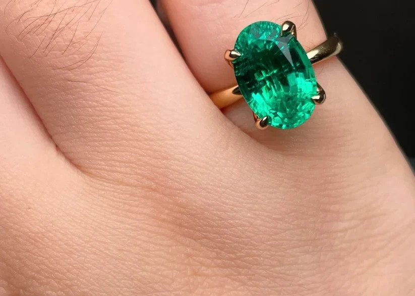 3.60 Ct Natural Emerald Art Deco Vintage Engagement Ring 14K Yellow Gold Over