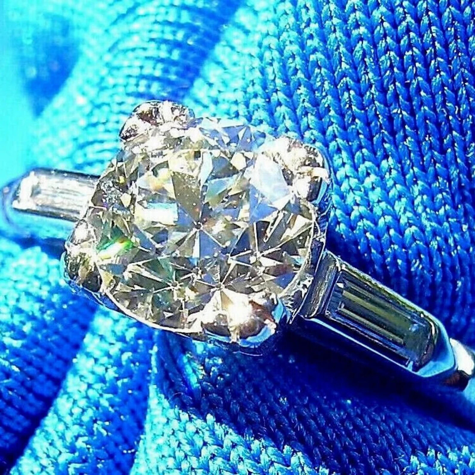 Original EARTH MINED DIAMOND Deco Engagement Ring Vintage PLATINUM Solitaire 7.5