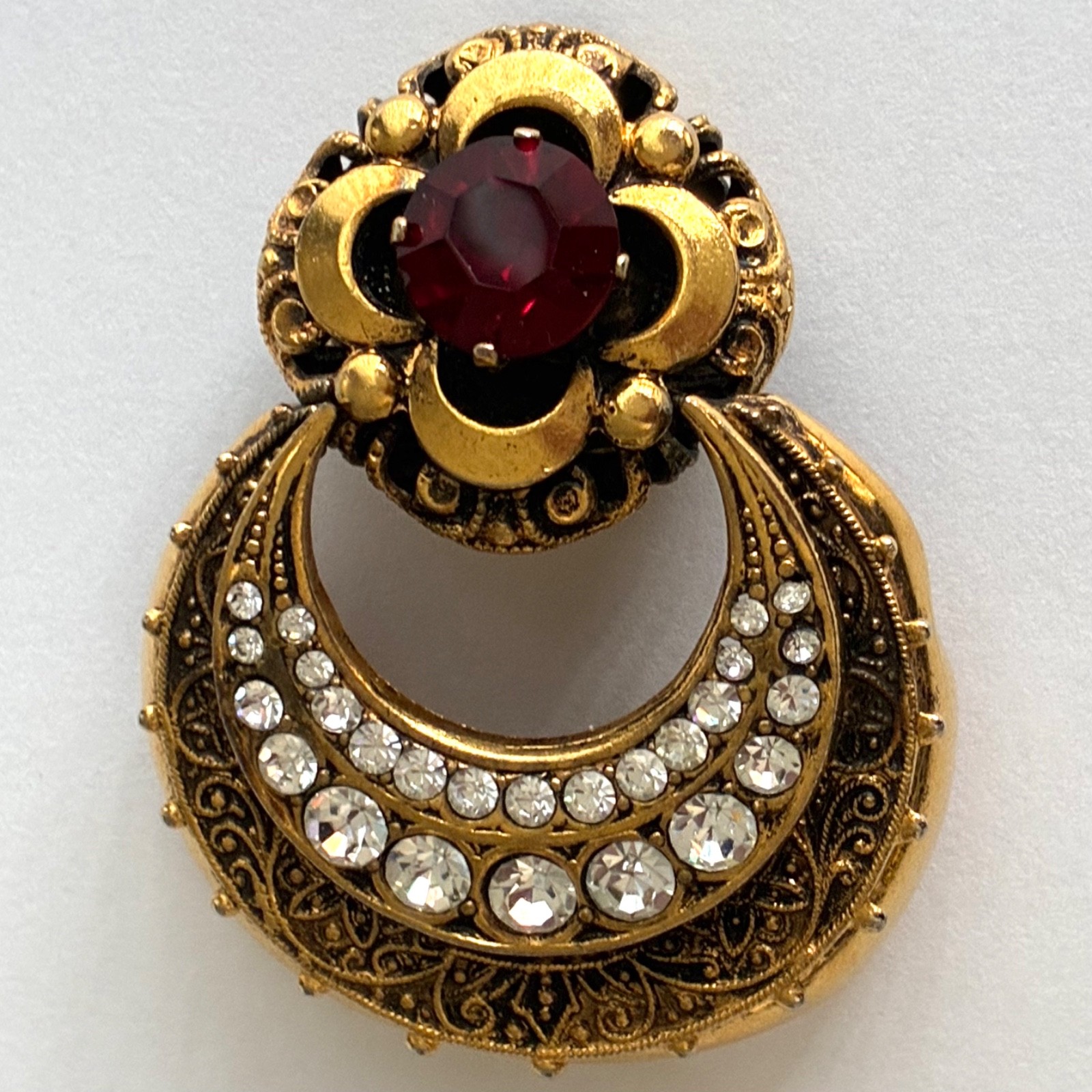 Red Rhinestone Doorknocker Clip-On Earrings
