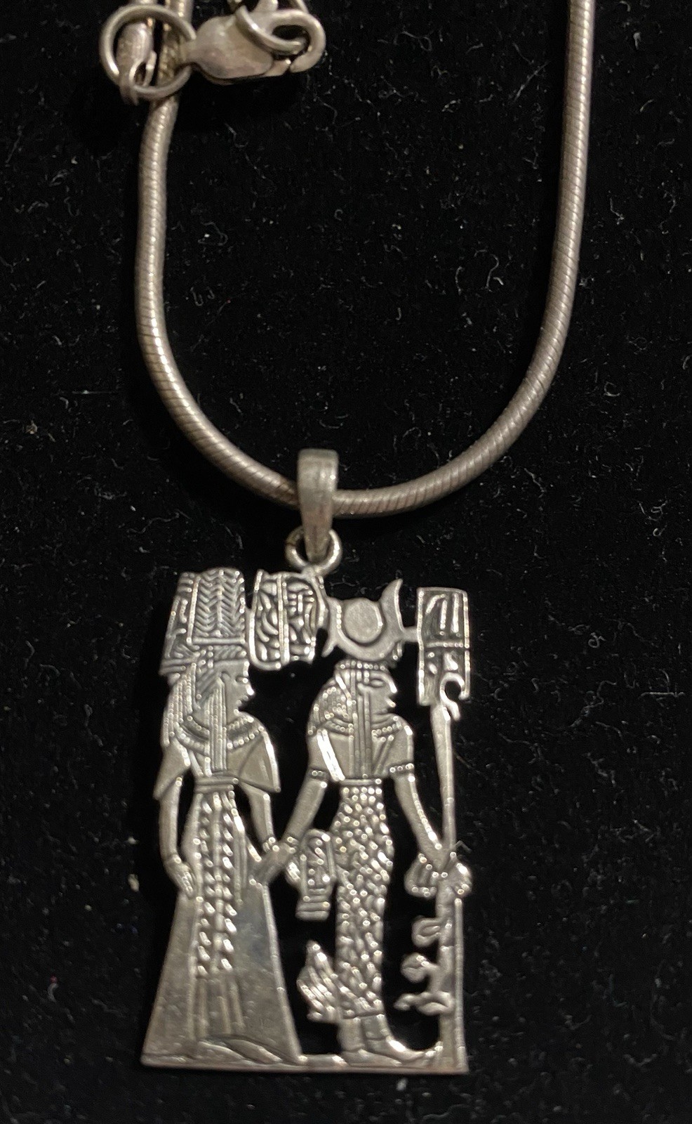 Vtg 925 Pharaonic Egyptian Revival Pendent Isis & Nefertari AGI Italian Chain