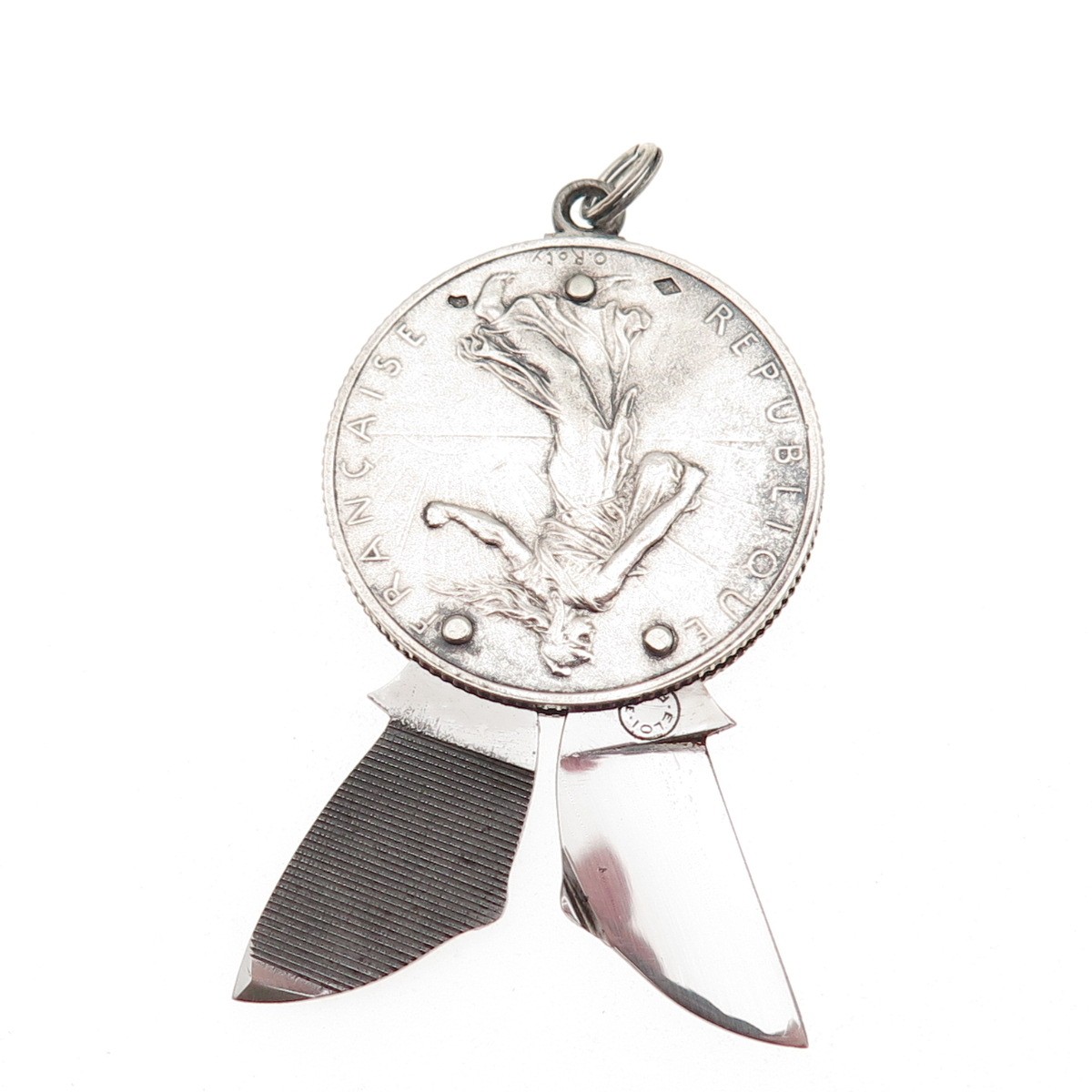 Eloi Pernet 835 Silver Antique 1918 France 2 Francs Coin Pocket Knife Pendant