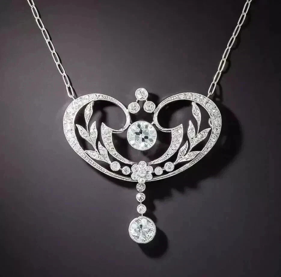 2Ct Art Deco Style Lab Created Diamond Anniversary 14K White Gold Finish Pendant