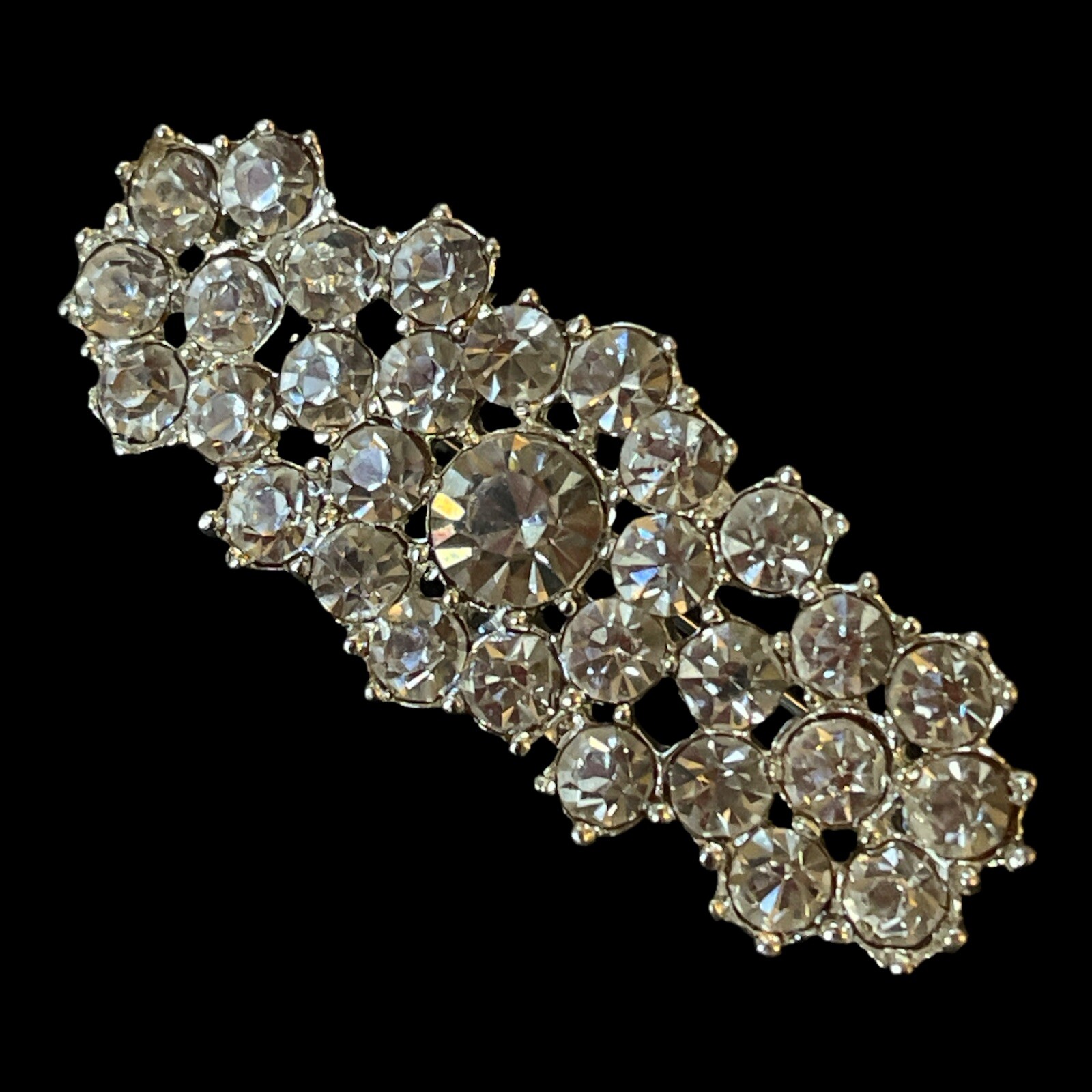 Vintage Rhinestones Brooch Flower Clear Square Elongated Collar Style
