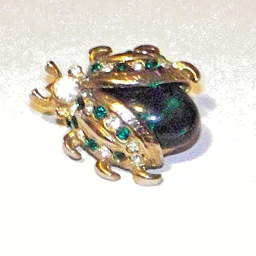 vintage unsigned bug brooch gold tone rhinestone