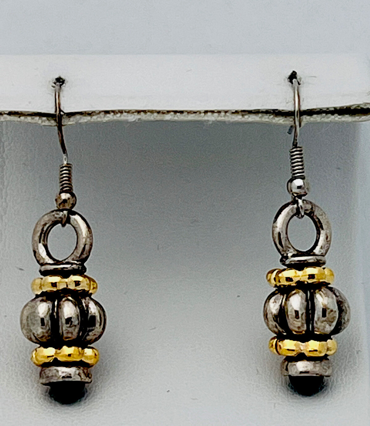 Vintage 1990s 2 Tone Designer Look Black Cabochon Pierced Earrings