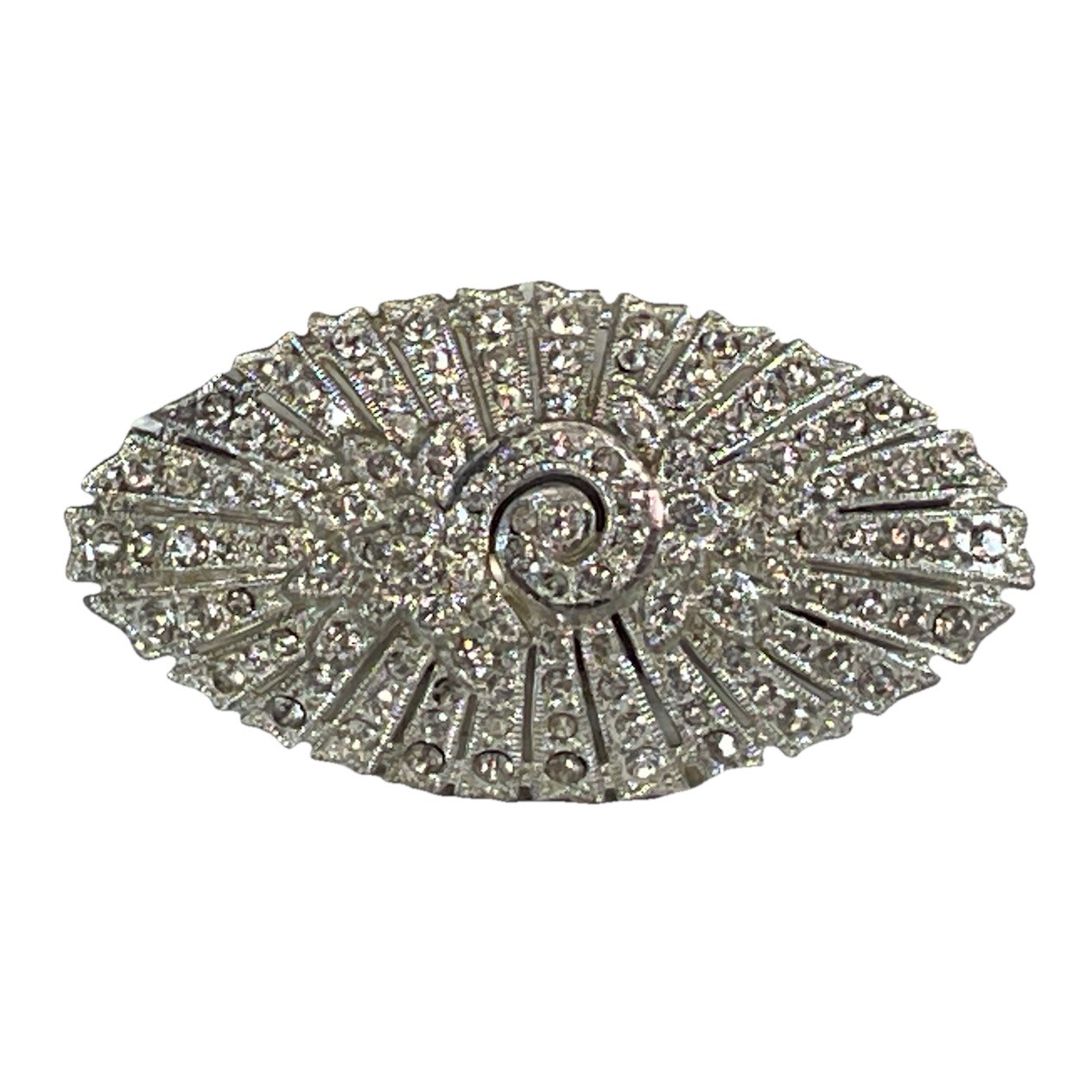 Vintage Signed L/N Little Nemo Oval Rhinestone Silver Tone Brooch Retro Glam