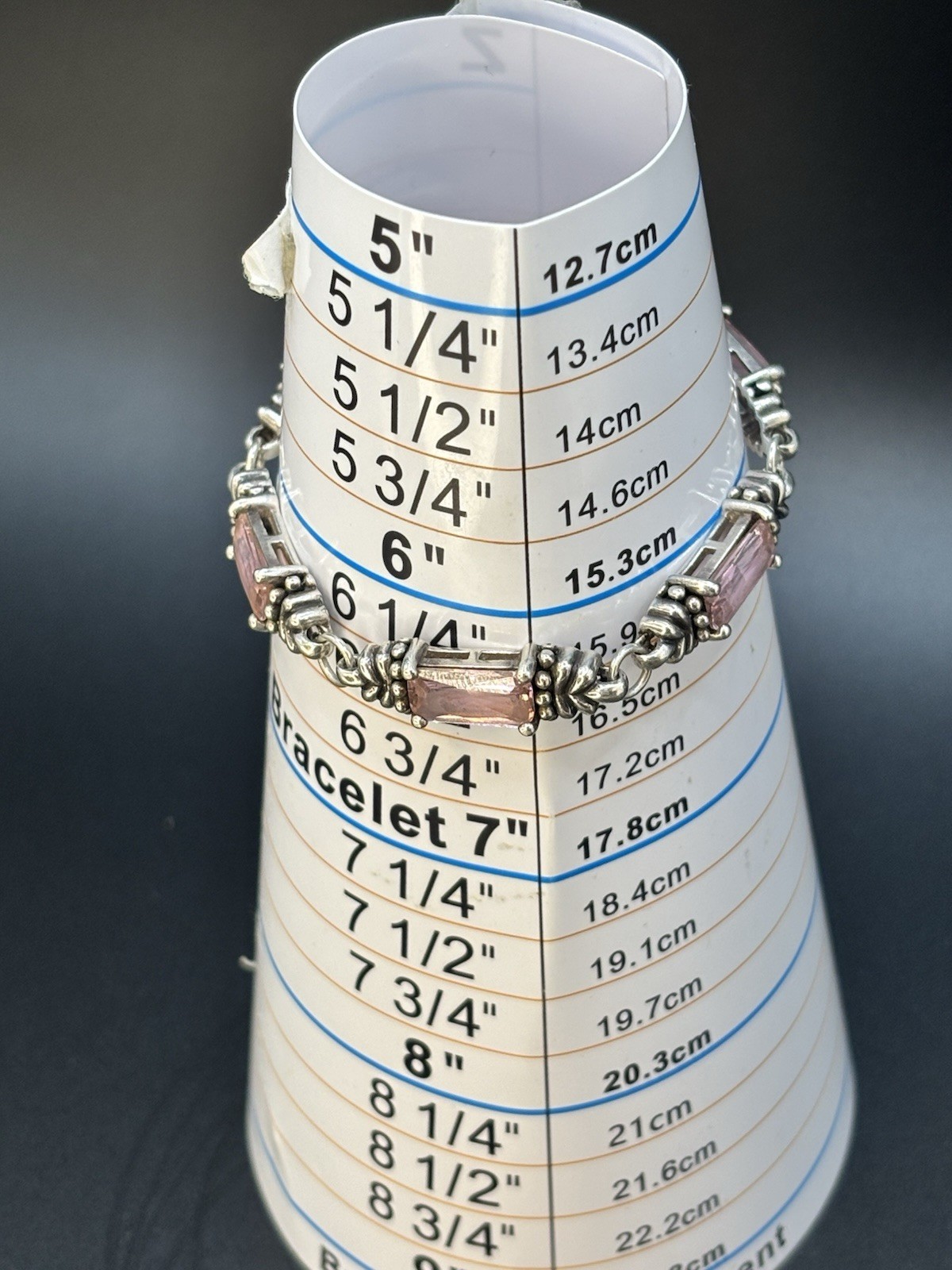 Vintage Sterling Silver 925 Pink Quartz Crystal Artisan Link Bracelet 6.5″