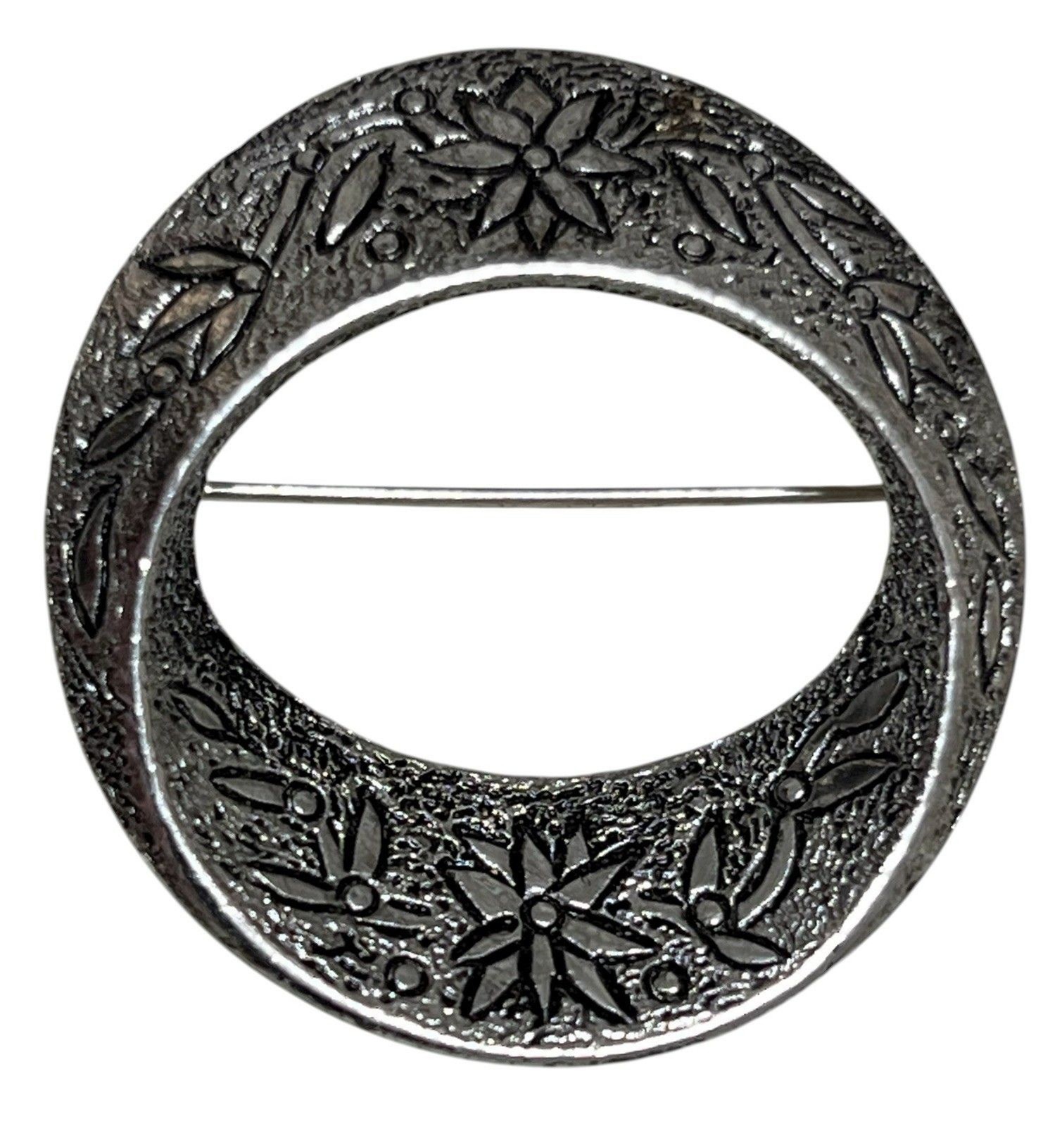 Vintage EMMONS Signed Flower Brushed Silver Tone Brooch Scarf Estate Pin Retro