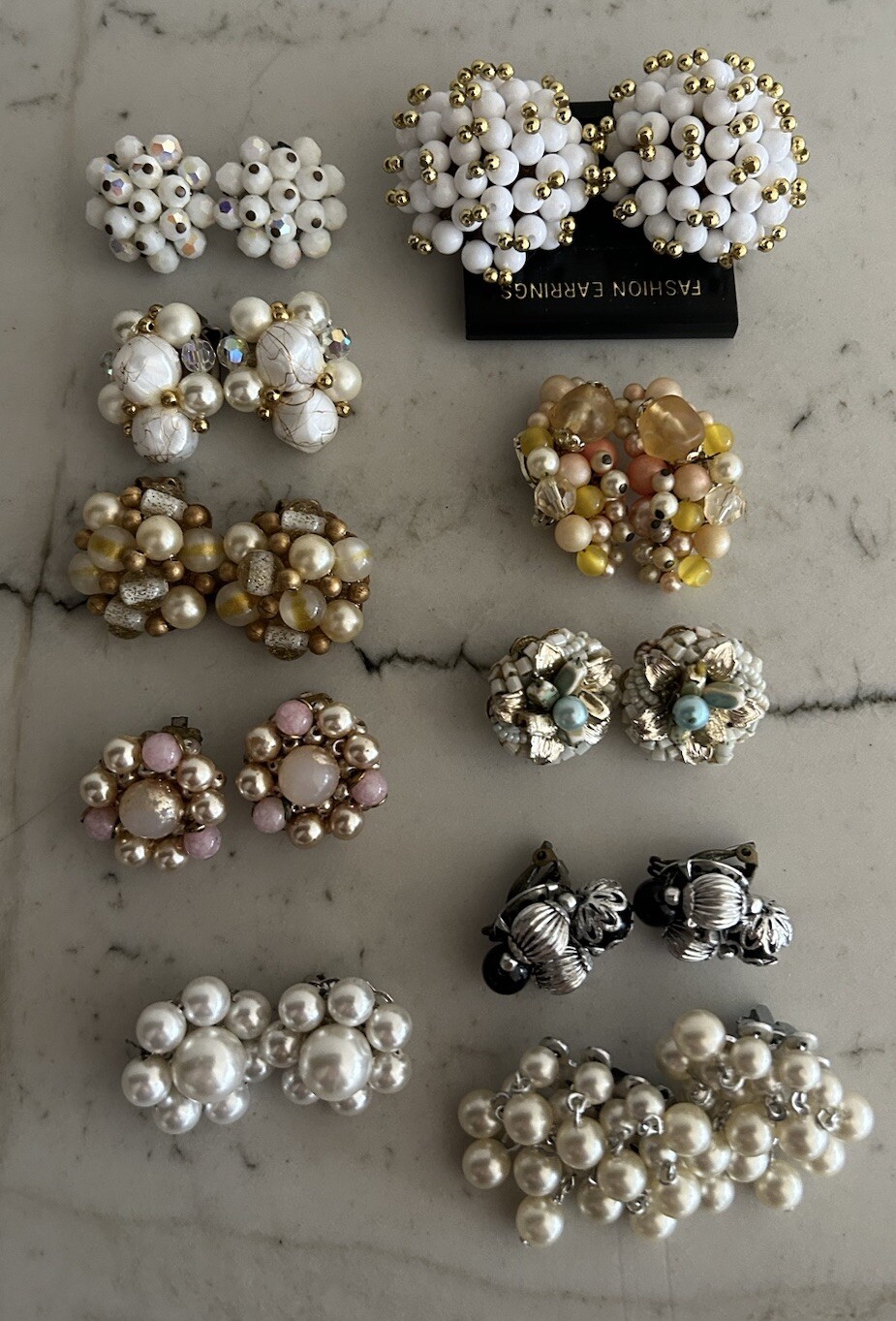 Lot Clip On Earrings Hong Kong Japan Unmarked Glass AB Plastic VTG 10