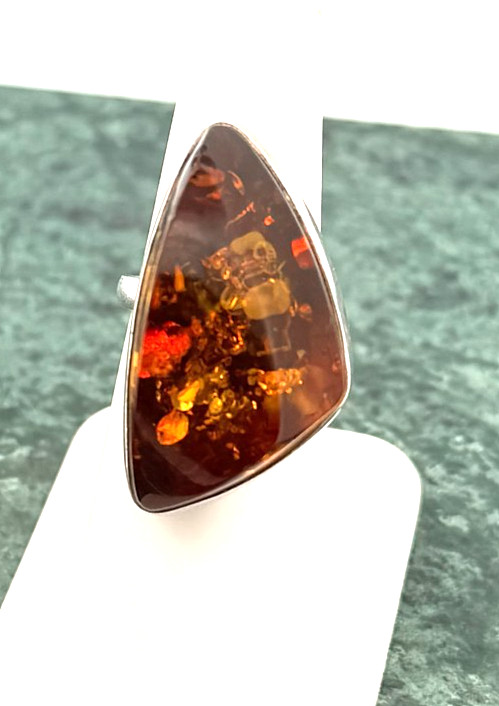 Baltic Amber Very Large Vintage STERLING SILVER Cocktail Ring Size size 6.25