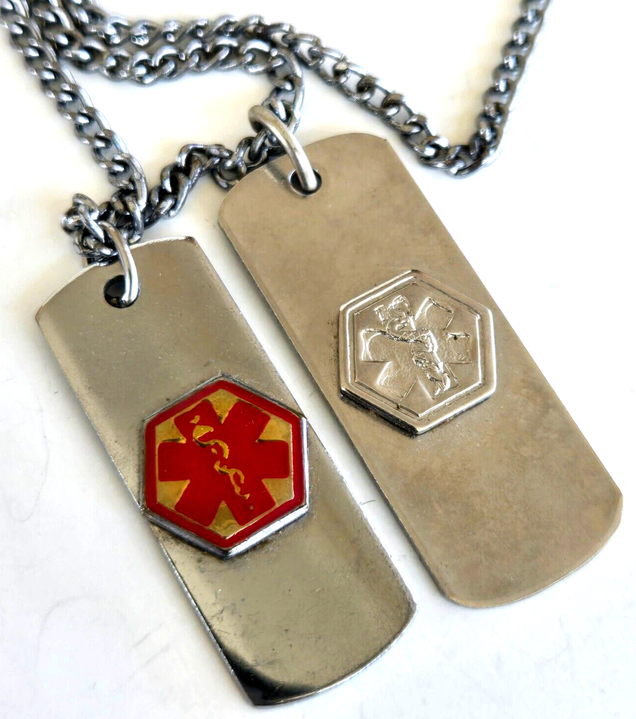 Vintage Medical Caduceus Id Dog Tag 2 Pendant Necklace Diabetic Penicillin