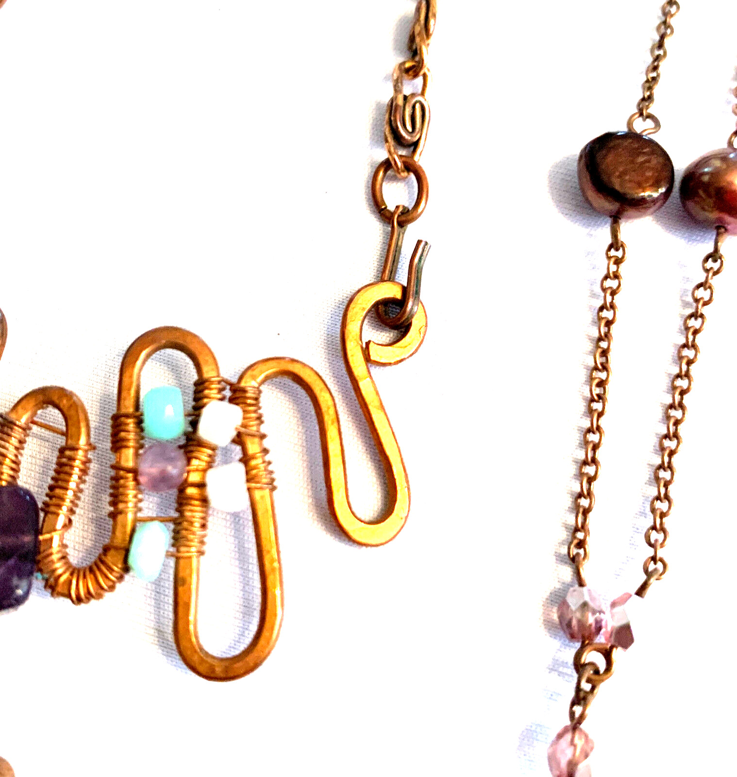 Lot 3 Copper Signed Premier Designs Etc. Matching Necklace + Bracelet Etc.