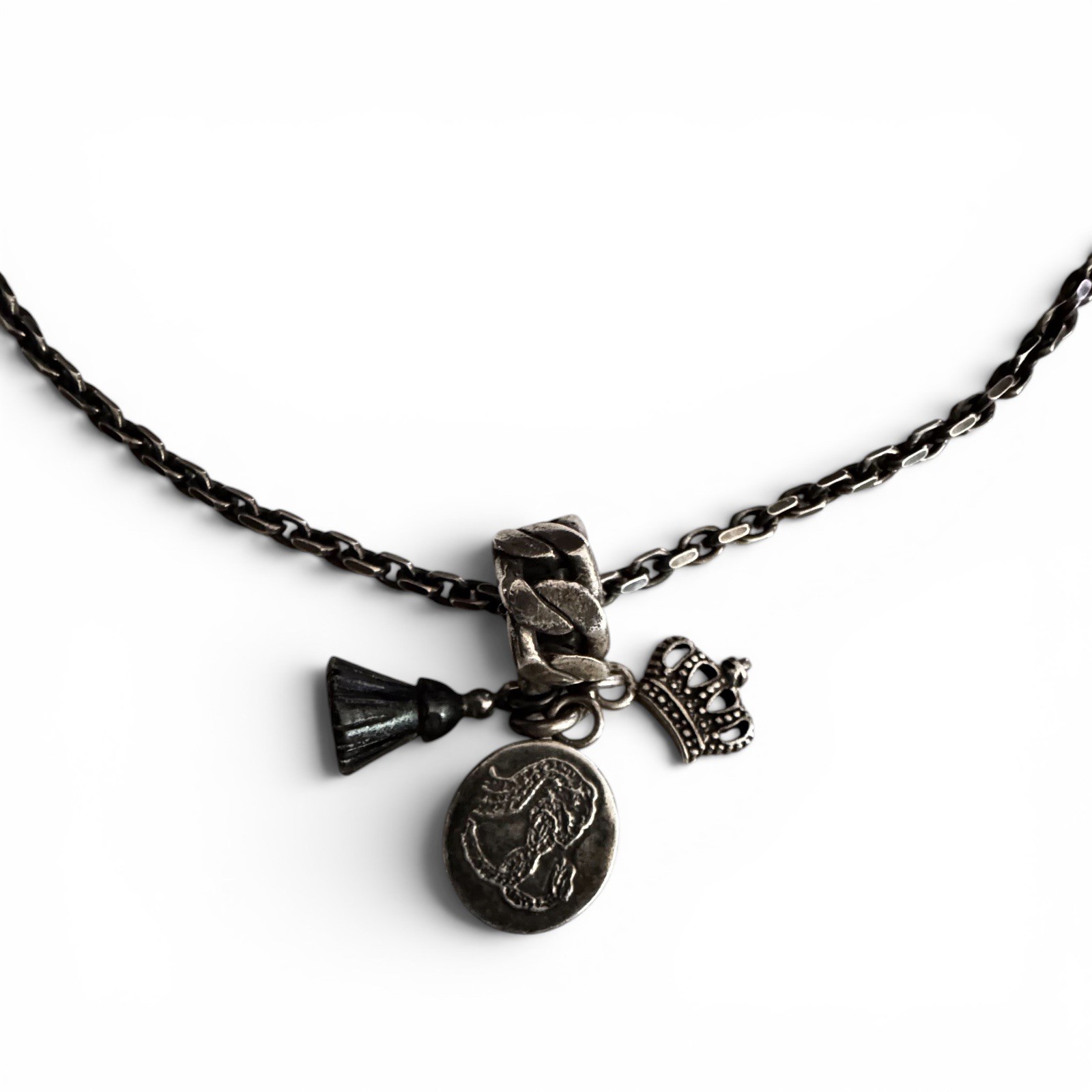 Diesel For Successful Living 925 Marked Charm Necklace Crown Pendant Y2K Mens