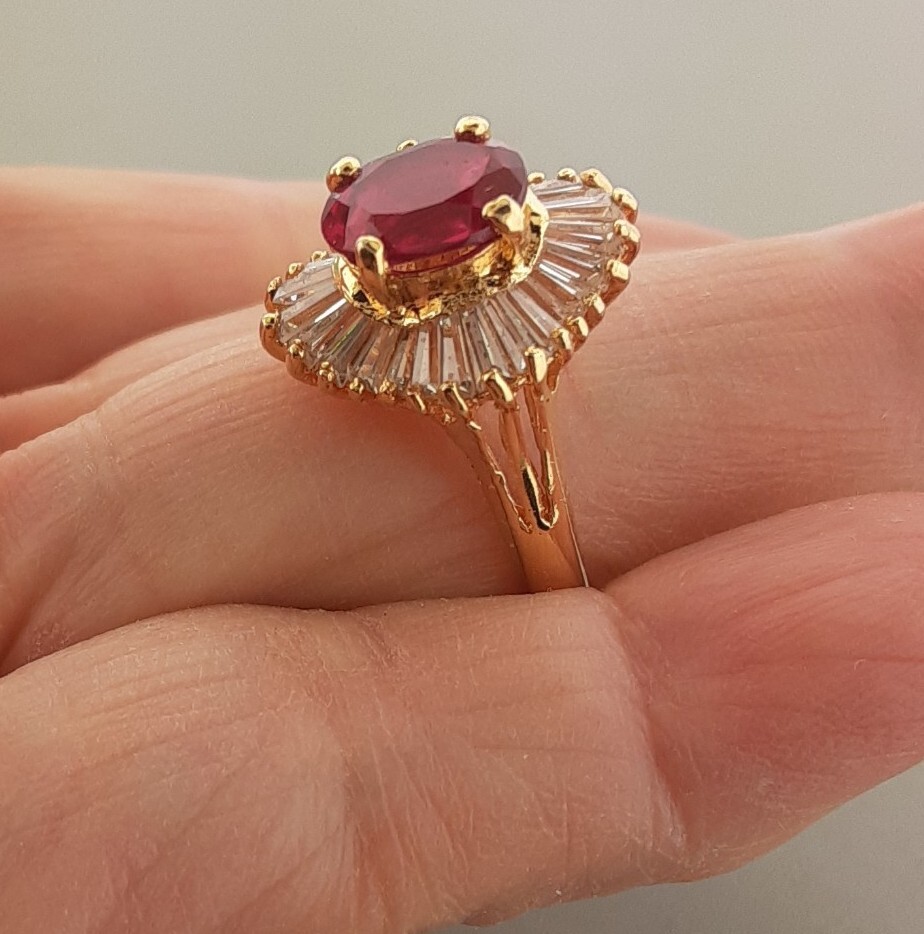 Vintage Red CZ Cocktail Ring Silver size 5.25 signed AFJ