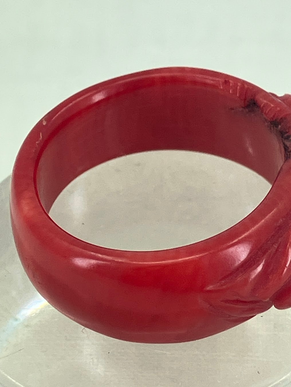 Vintage Coral Ring Carved Red Flower Sz 7.5 READ