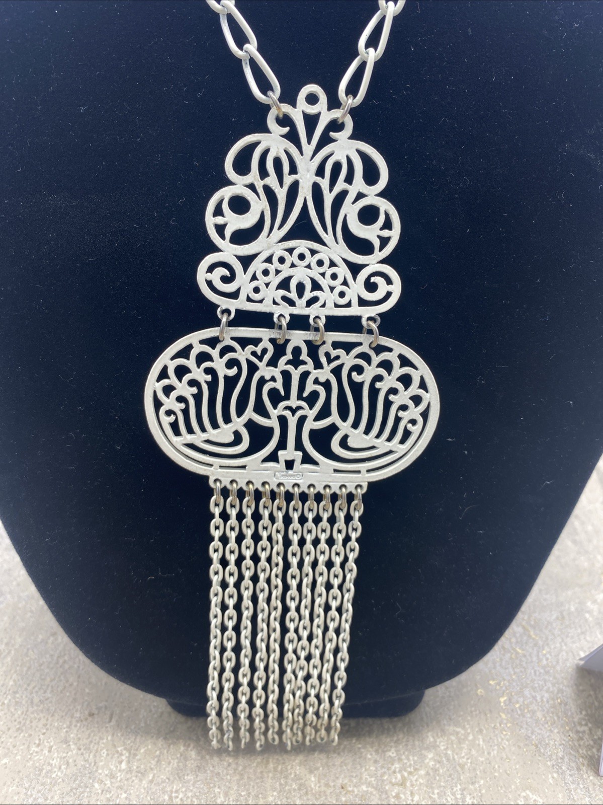 Vintage TRIFARI Goldtone Double Peacock Bird Tassels Pendant And Chain Necklace