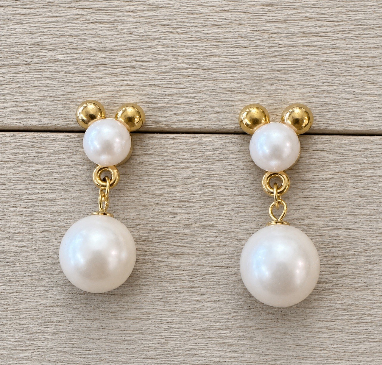 Napier Disney Mickey Mouse Faux Pearl Drop Earrings Gold Tone Pierced Vintage