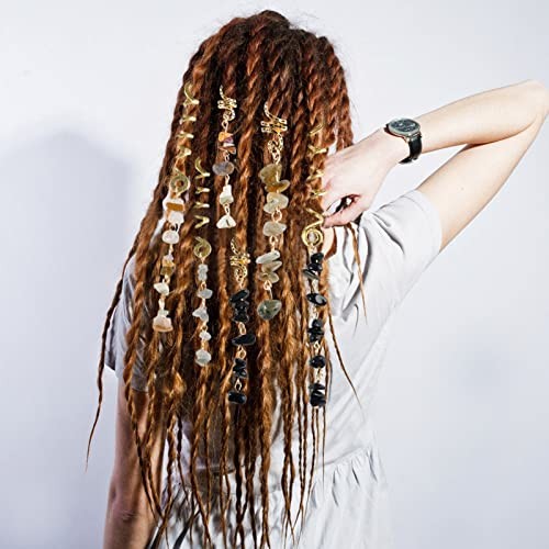 Hair Jewelry Dreadlock Accessories, Natura Stone Hair Charms for Black, 6Pcs