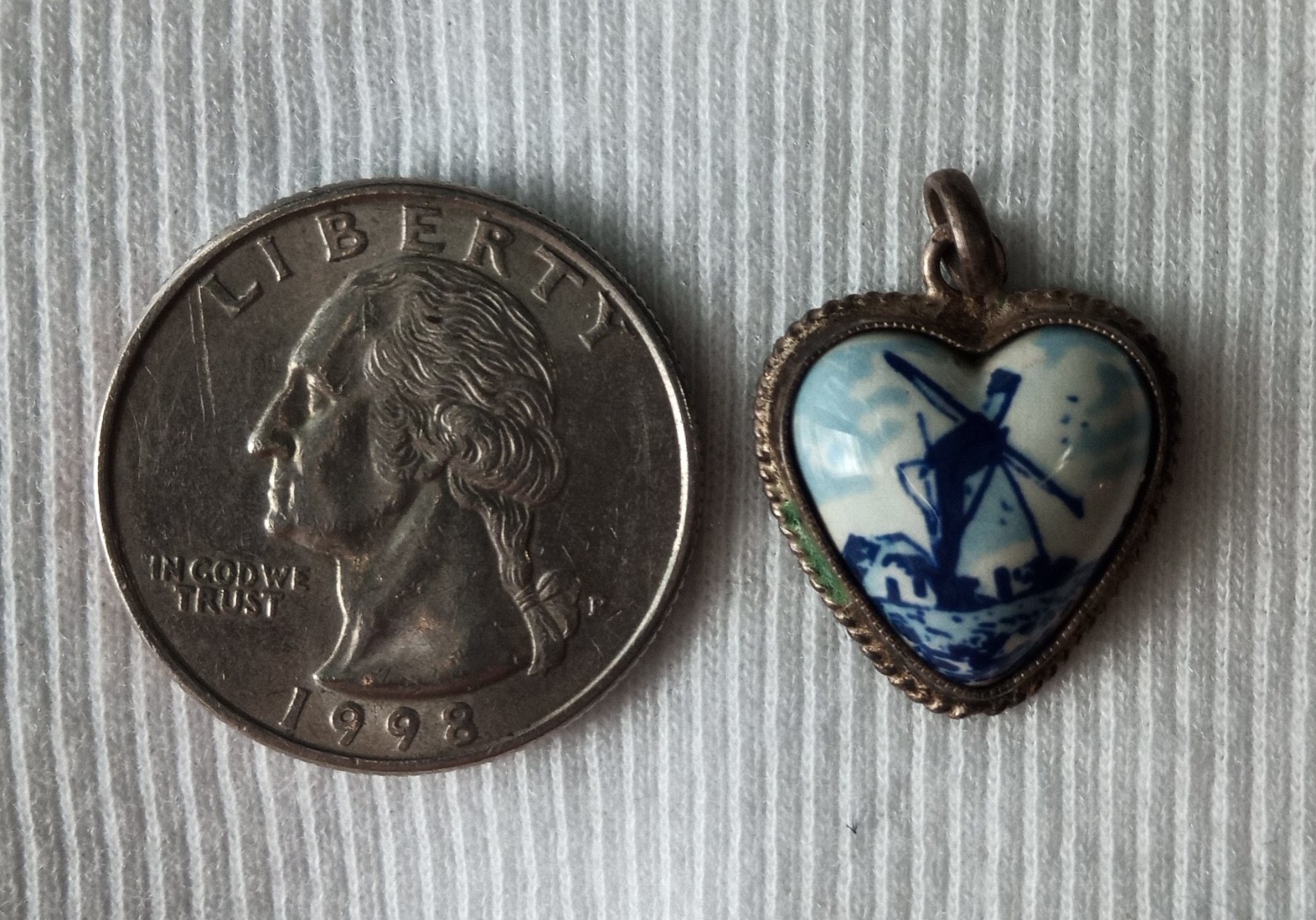 Vintage Silver 835 Heart Windmill Souvenir Charm Pendant Delft Blue Netherlands