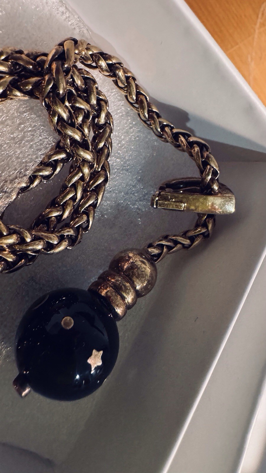 Vintage TALY 925 STERLING 78g Italy BOLO Wheat Chain Necklace Bijoux?Onyx Balls