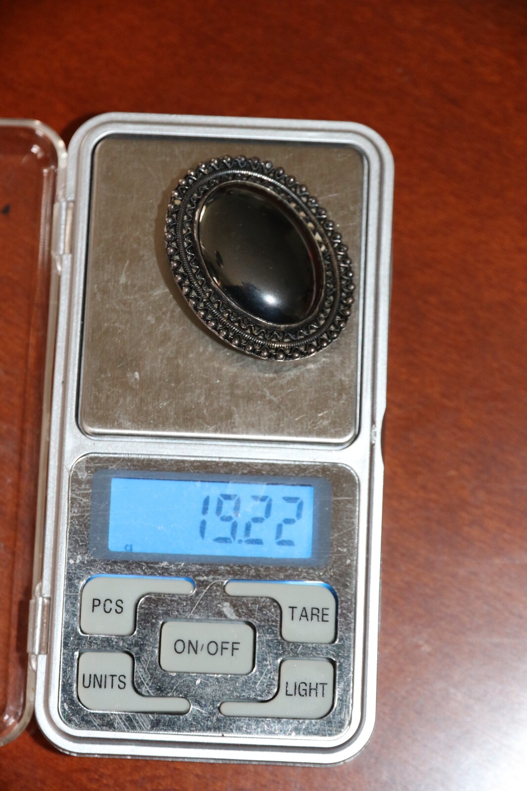Art Deco SILVER Embossed BROOCH – Large Hematite