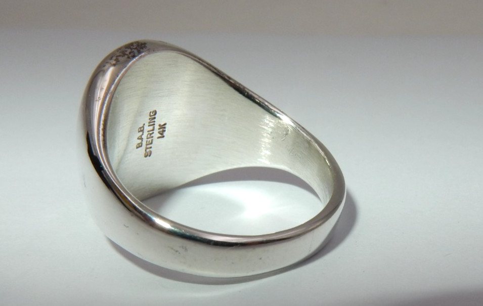 VINTAGE STERLING SILVER 14K GOLD SIGNET RING – “S” MONOGRAM, SIZE 9.5, 12 GRAMS