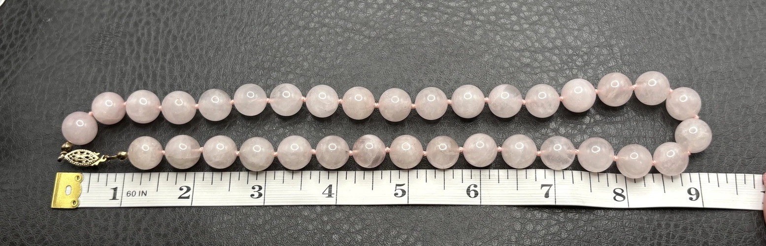 Vintage 80s Rose Quartz Hand Bead Necklace Gold Tone Teardrop Clip Earrings Set