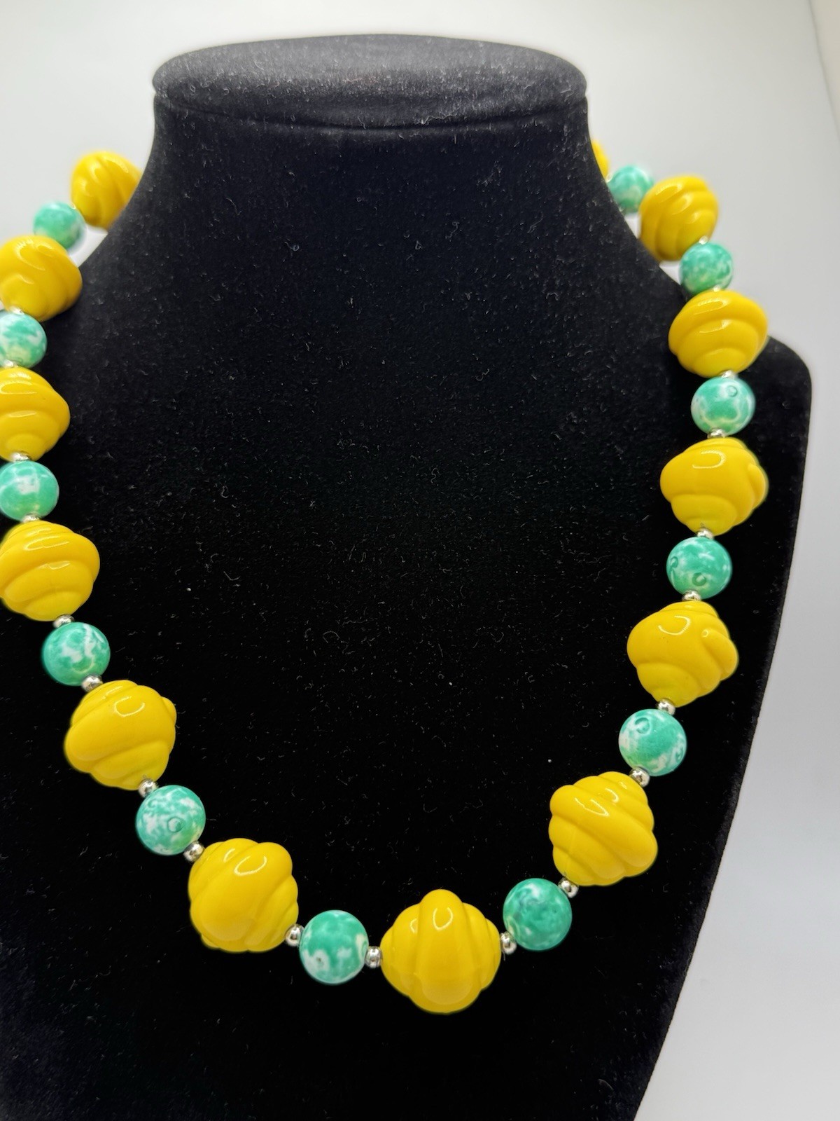 Vintage Yellow Green Acrylic Necklaces Lot of 2 Resin Long and Short Hong Kong