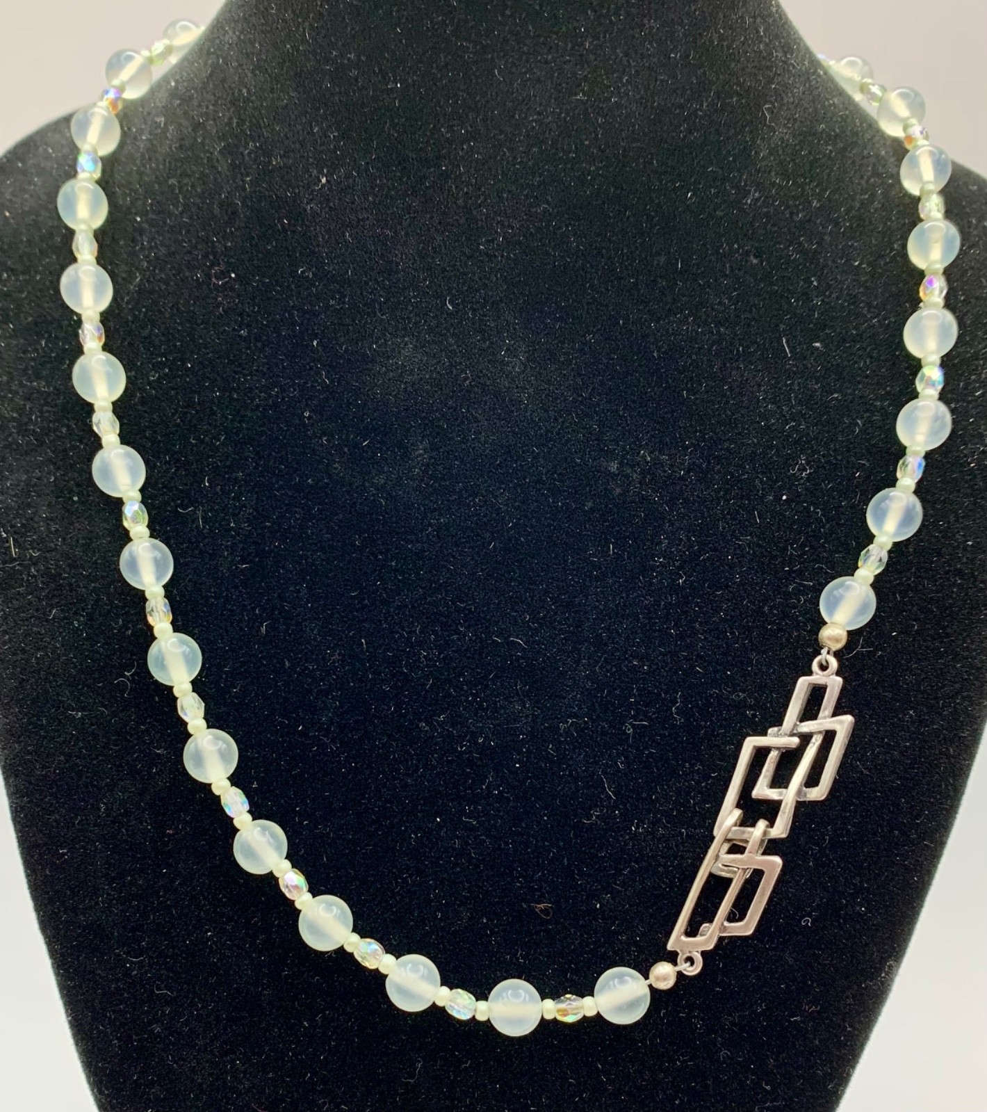 Opaline Glass Bead Necklace w/ 925 Modernist Geometric Interlocking C Clasp MCM