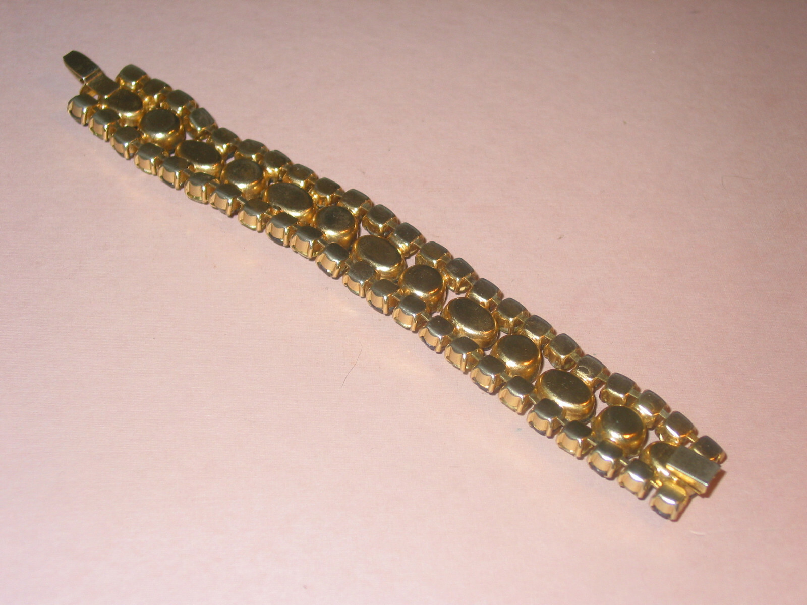 Vintage Rhinestone Wide Bracelet With Faceted Yellow Round And Oval Stones