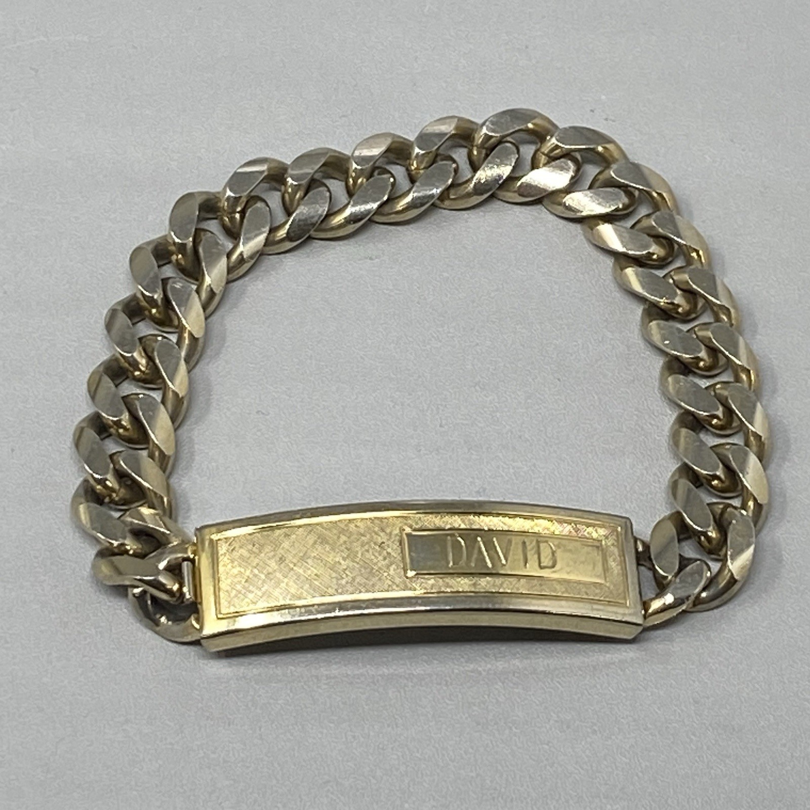 Vintage Speidel Mens ID Bracelet Curb Link Chain Gold Tone DAVID Tone Wear 7.5″